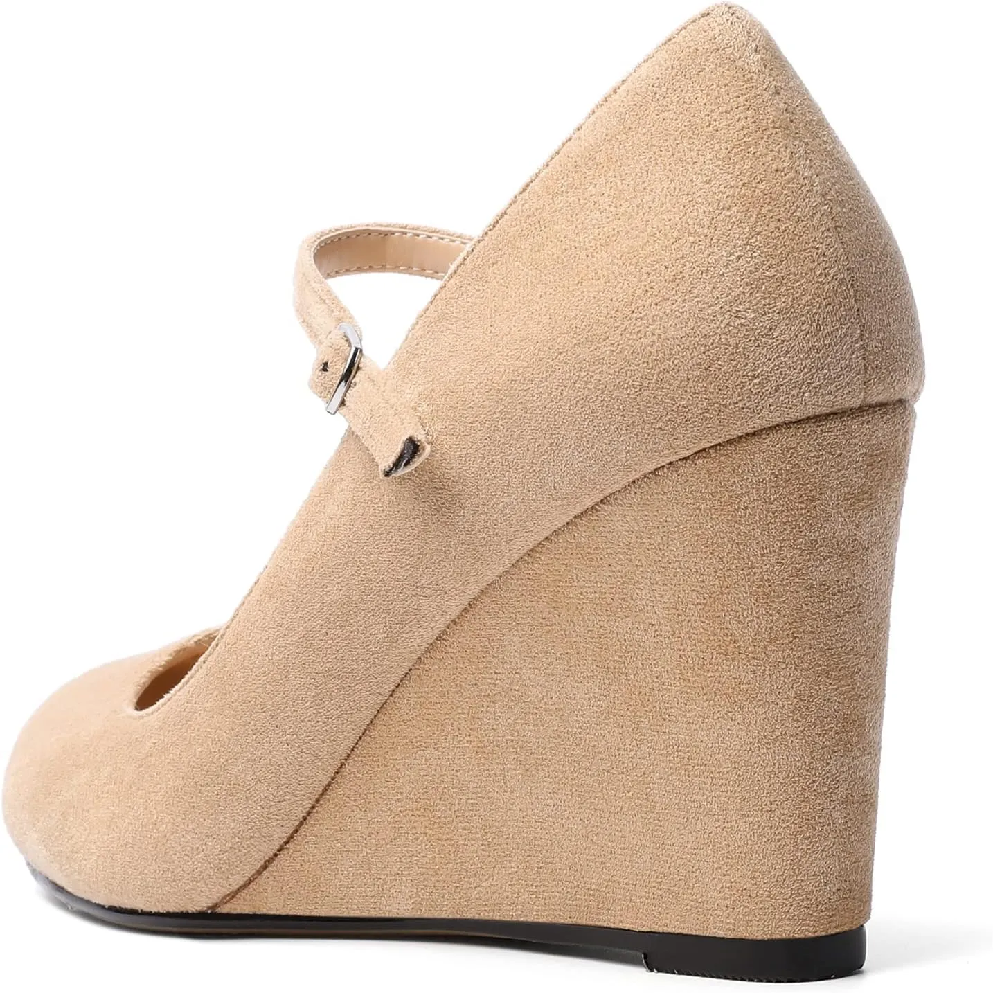 AUMOTED Women Wedge Round Toe Pumps High Heels Mary Jane Ankle Strap with Adjustable Buckle Wedding Party Dress Shoes 3.4 Inches