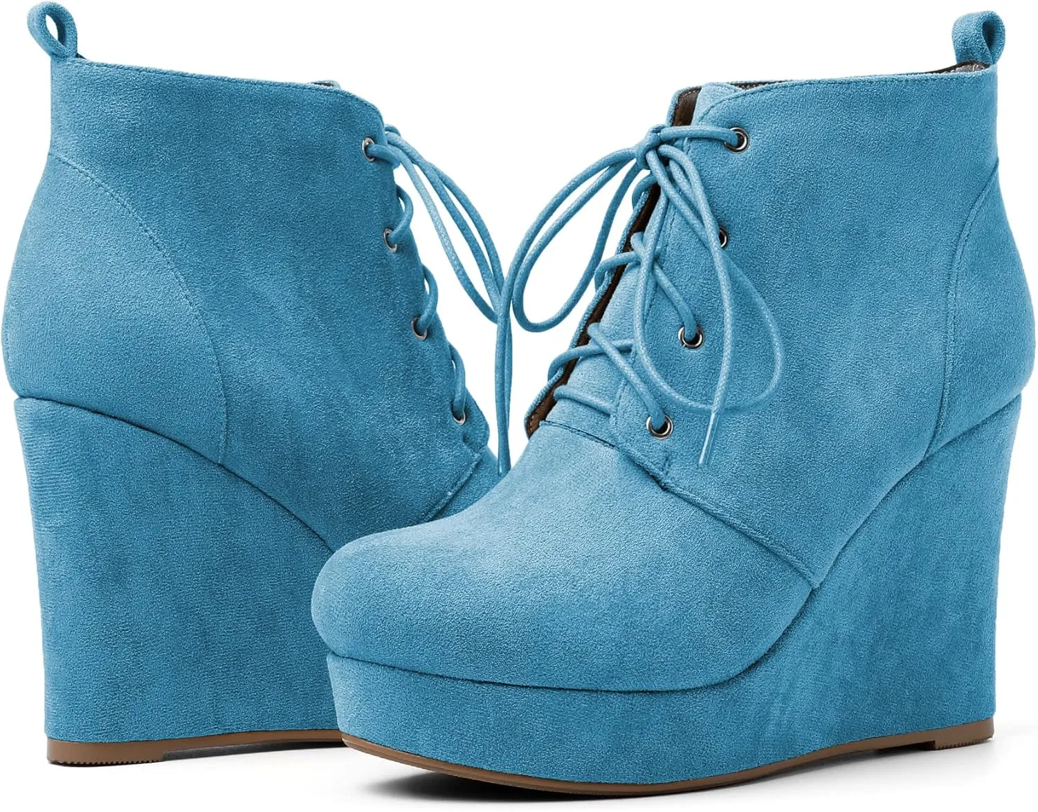 AUMOTED Women's Ankle Boots Wedge Platform Bootie Round Toe Lace up Wedge Heels Boots 4 Inch Warm Boots for Party Evening Shoes