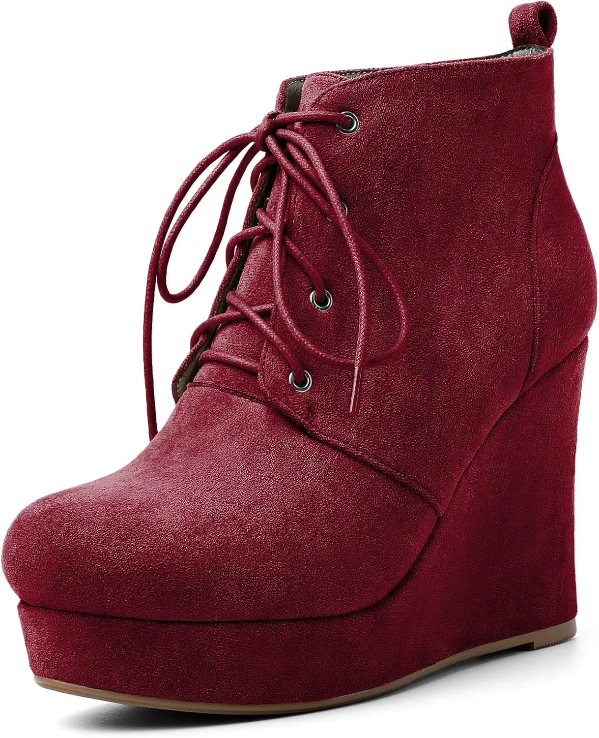 AUMOTED Women's Ankle Boots Wedge Platform Bootie Round Toe Lace up Wedge Heels Boots 4 Inch Warm Boots for Party Evening Shoes