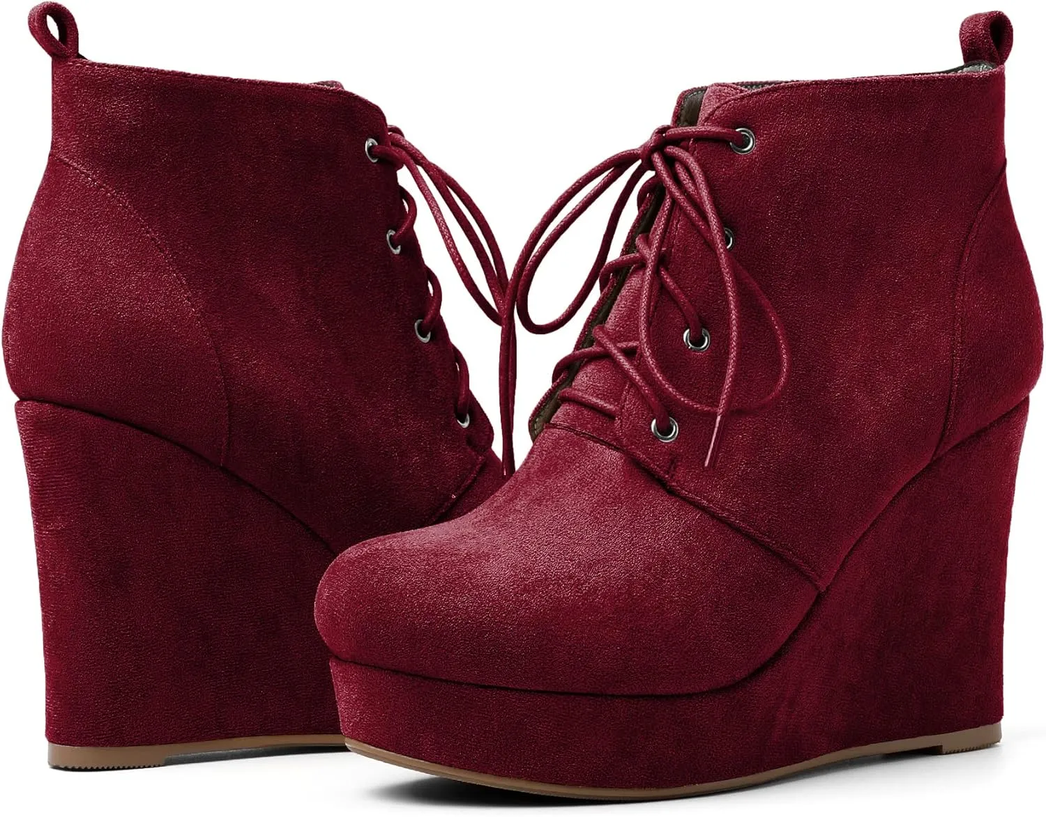 AUMOTED Women's Ankle Boots Wedge Platform Bootie Round Toe Lace up Wedge Heels Boots 4 Inch Warm Boots for Party Evening Shoes