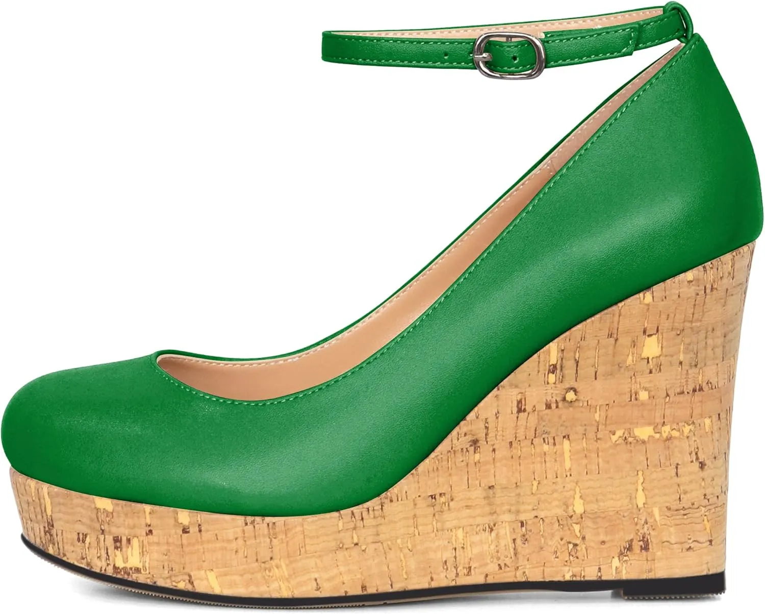 AUMOTED Women's Platform Wedges High Heels Pumps Closed Round Toe Buckle Ankle Strap Suede Heels Shoes for Ladies Casual Dress 3.93 Inch High Heeled