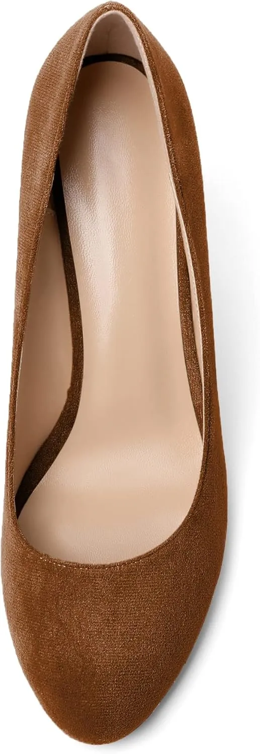 AUMOTED Women's Wedges Heel Pumps Solid Solid Closed Round Toe Wedge Pumps Slip On 3.5 Inch Wedge Suede Heels for Dress Working Evening