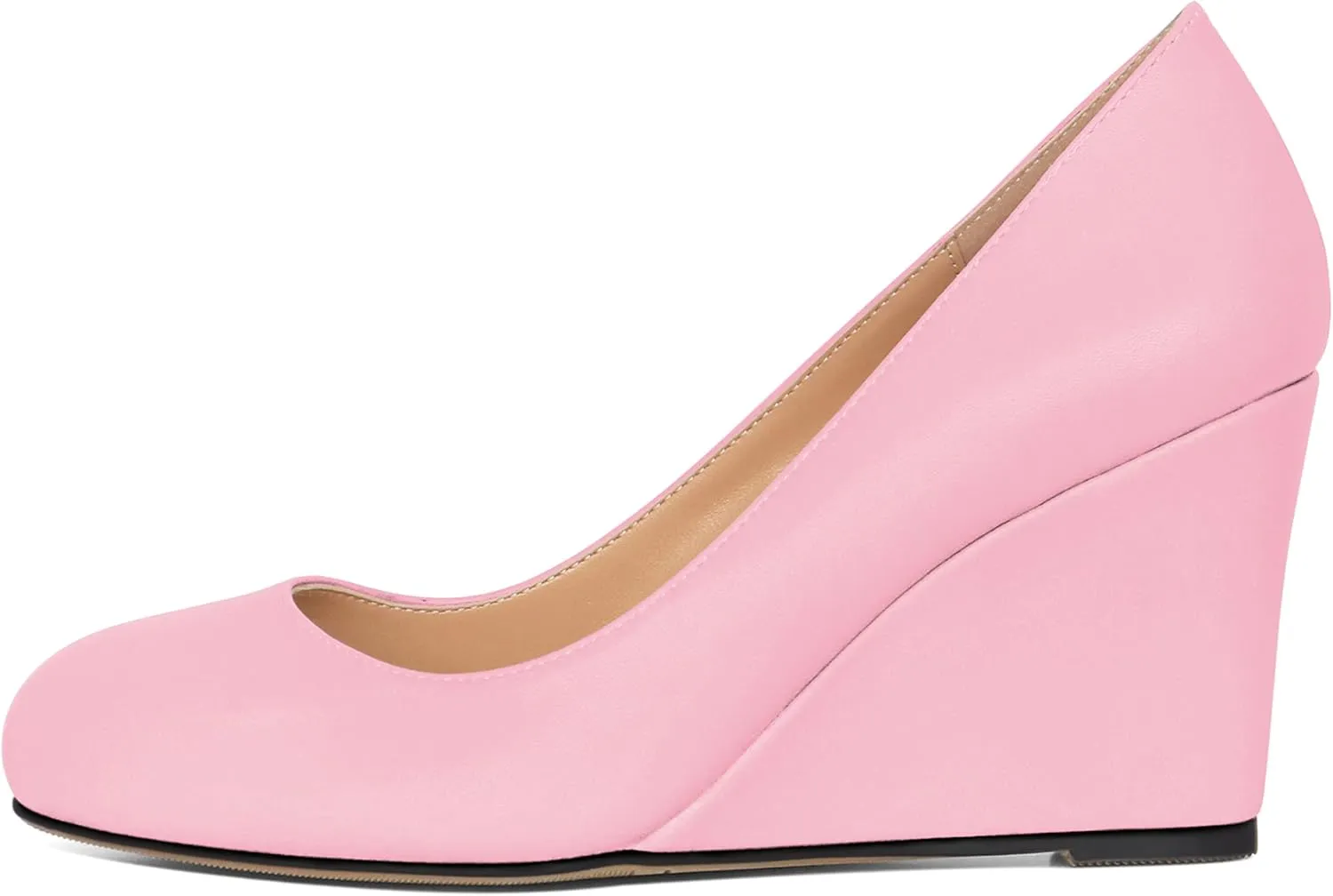 AUMOTED Women's Wedges Heel Pumps Solid Solid Closed Round Toe Wedge Pumps Slip On 3.5 Inch Wedge Suede Heels for Dress Working Evening