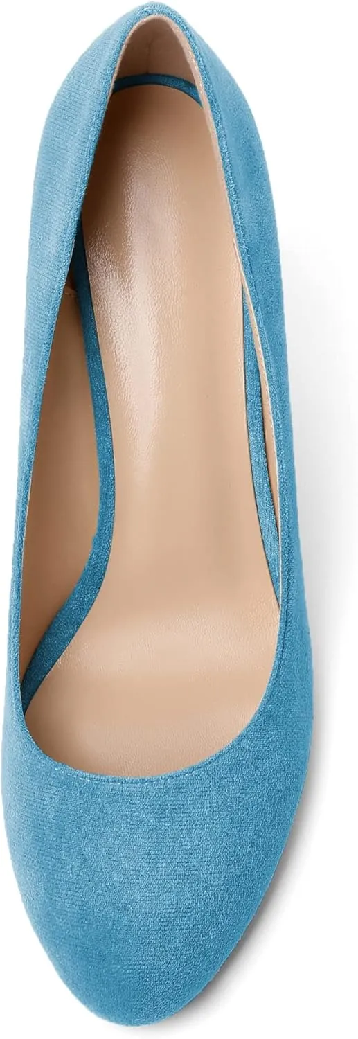 AUMOTED Women's Wedges Heel Pumps Solid Solid Closed Round Toe Wedge Pumps Slip On 3.5 Inch Wedge Suede Heels for Dress Working Evening