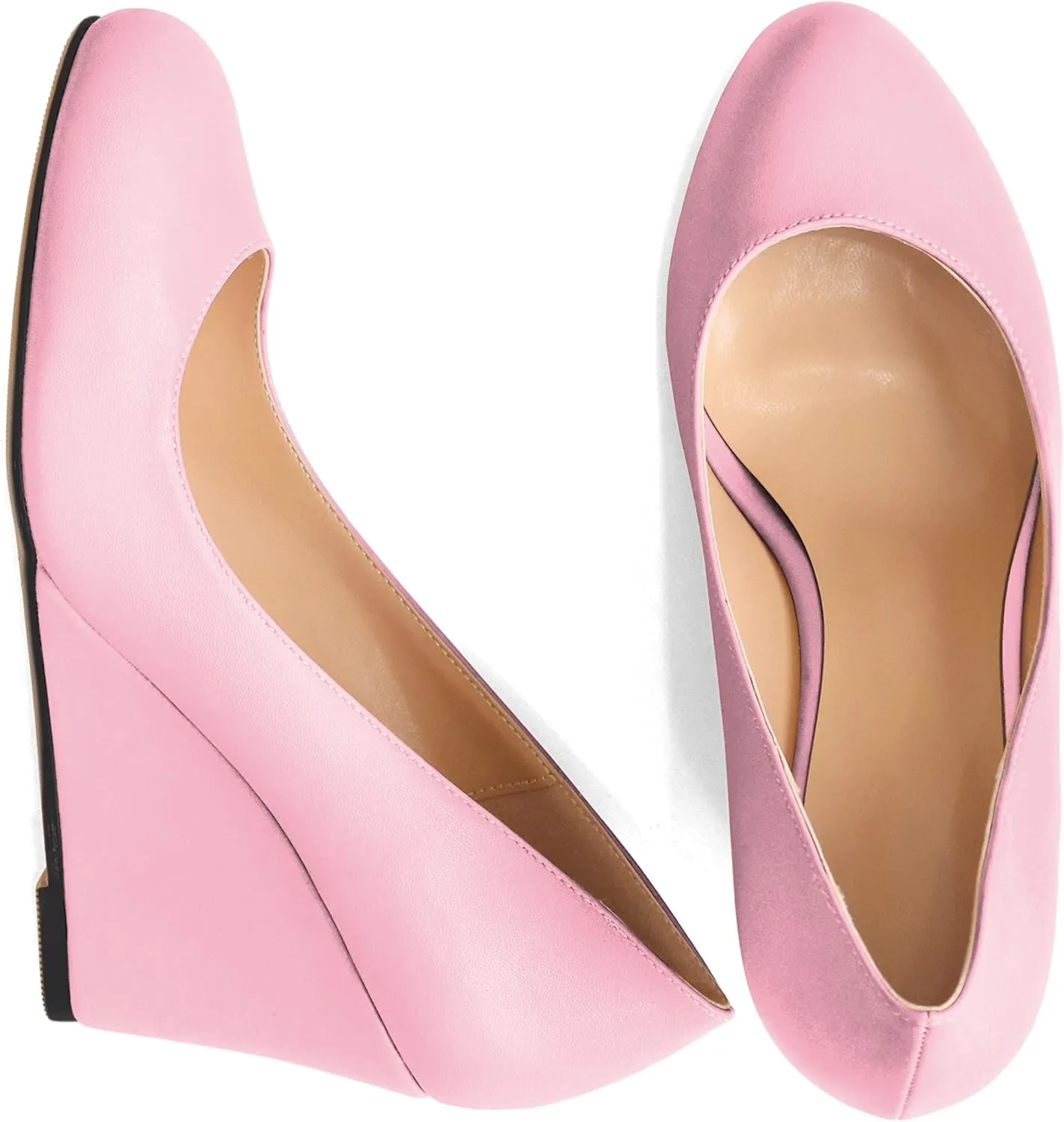 AUMOTED Women's Wedges Heel Pumps Solid Solid Closed Round Toe Wedge Pumps Slip On 3.5 Inch Wedge Suede Heels for Dress Working Evening