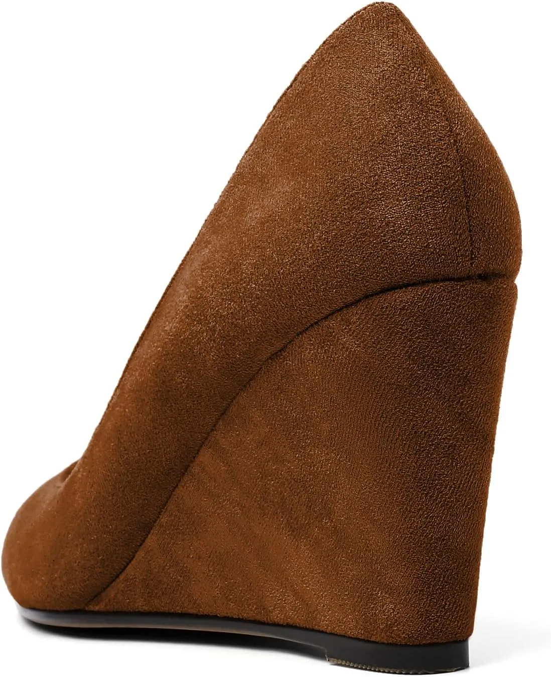 AUMOTED Women's Wedges Heel Pumps Solid Solid Closed Round Toe Wedge Pumps Slip On 3.5 Inch Wedge Suede Heels for Dress Working Evening