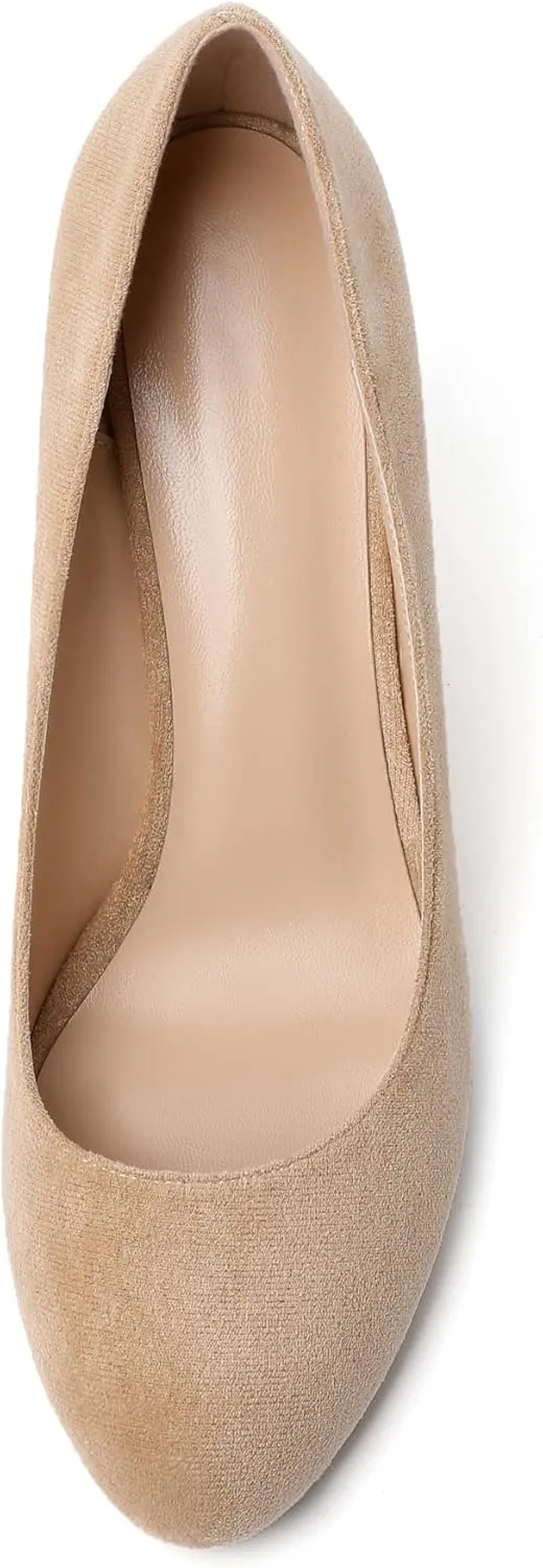 AUMOTED Women's Wedges Heel Pumps Solid Solid Closed Round Toe Wedge Pumps Slip On 3.5 Inch Wedge Suede Heels for Dress Working Evening