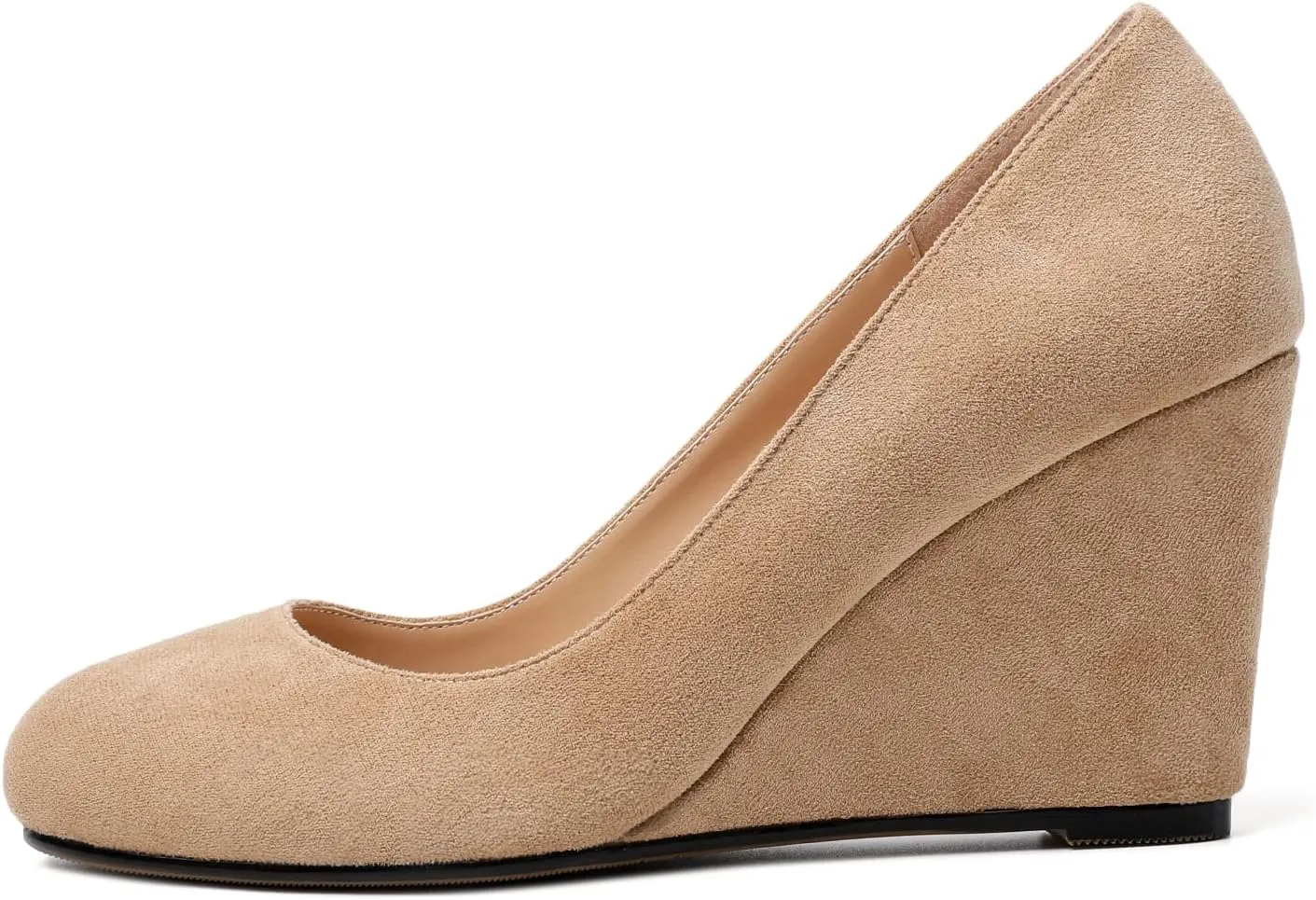AUMOTED Women's Wedges Heel Pumps Solid Solid Closed Round Toe Wedge Pumps Slip On 3.5 Inch Wedge Suede Heels for Dress Working Evening