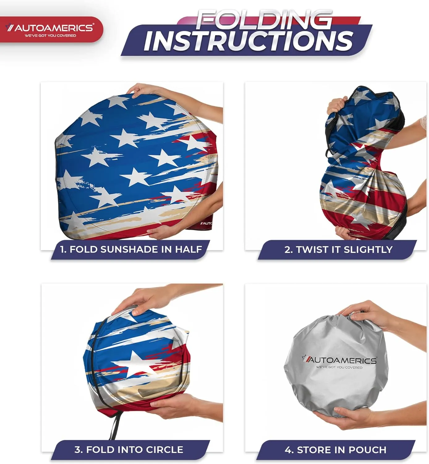 Autoamerics Truck Windshield Sun Shade with Storage Pouch & Anti-Slip Dash Pad -Foldable USA Art Flag Design - Fits Most SUVs & Truck - Blocks UV Rays, Keeps Vehicle Cool | X-Large (66 x 36 Inches)