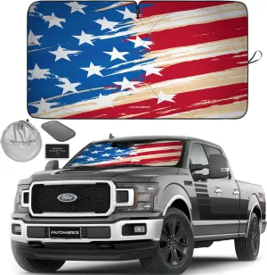 Autoamerics Truck Windshield Sun Shade with Storage Pouch & Anti-Slip Dash Pad -Foldable USA Art Flag Design - Fits Most SUVs & Truck - Blocks UV Rays, Keeps Vehicle Cool | X-Large (66 x 36 Inches)