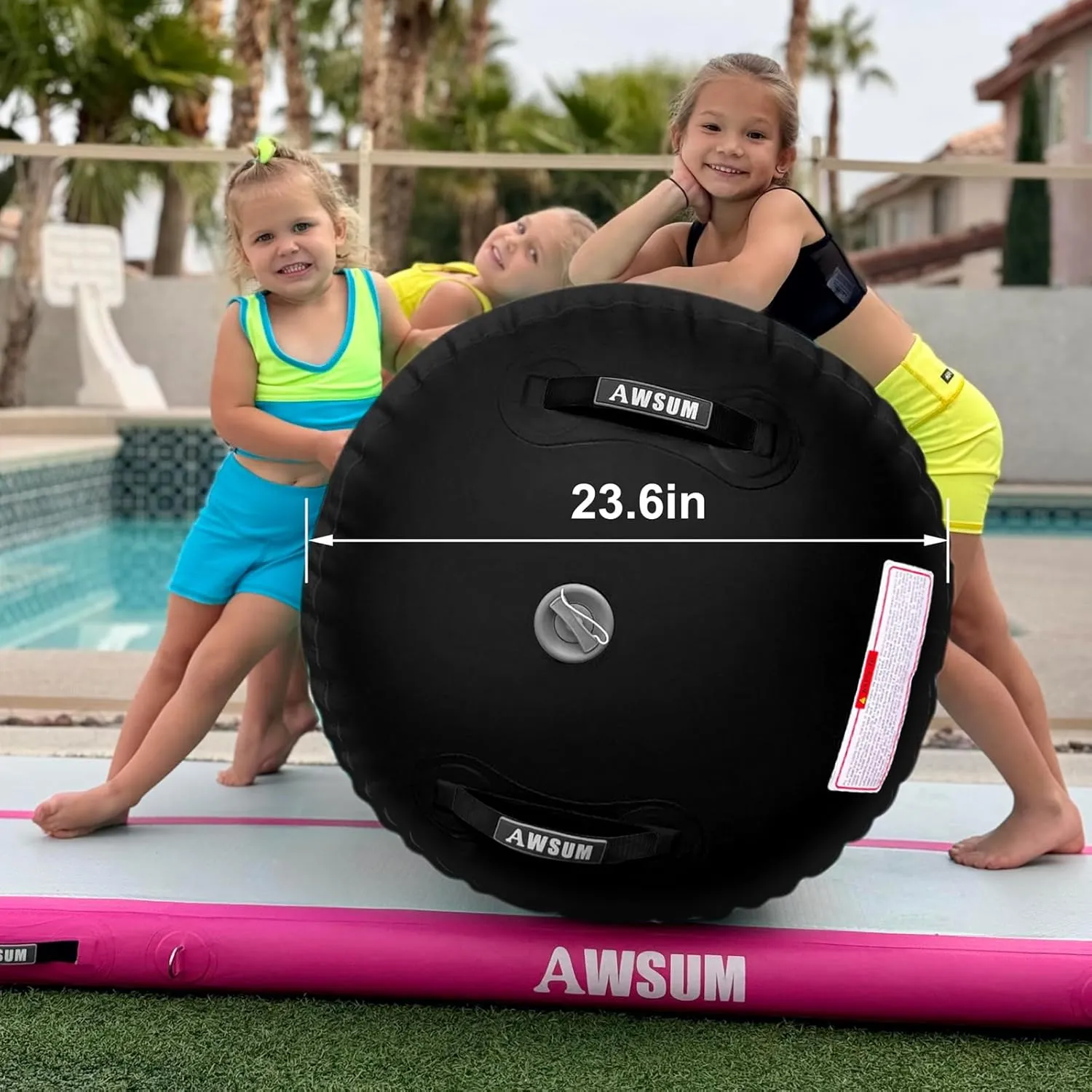 AWSUM Air Roller Gymnastics Barrel Inflatable Tumbling Mat Back Handspring Trainer for Octagon Mat Gym Home Gymnastics Equipment，No Electric Pump
