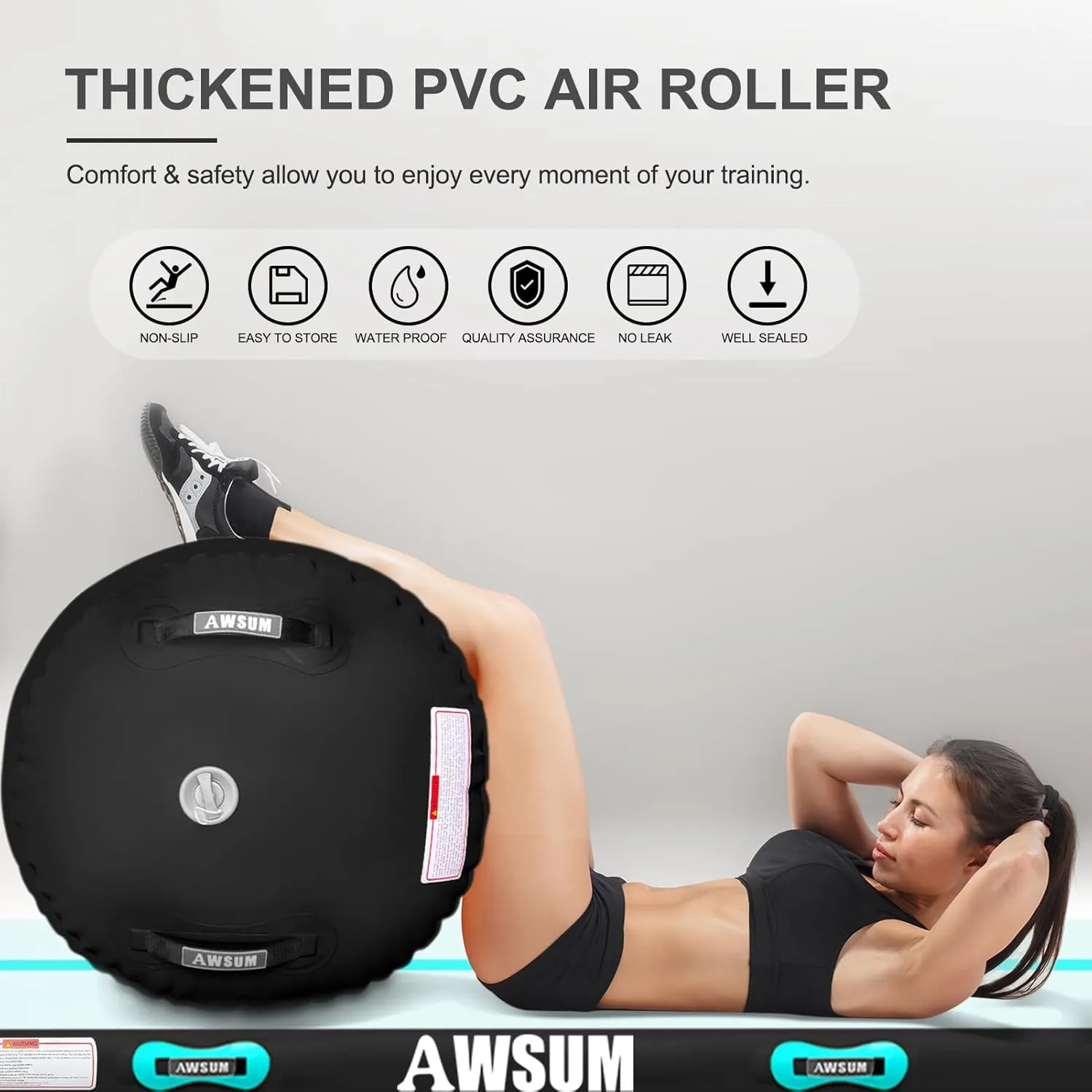 AWSUM Air Roller Gymnastics Barrel Inflatable Tumbling Mat Back Handspring Trainer for Octagon Mat Gym Home Gymnastics Equipment，No Electric Pump