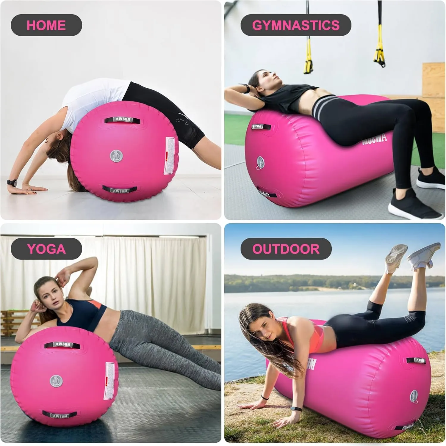 AWSUM Air Roller Gymnastics Barrel Inflatable Tumbling Mat Back Handspring Trainer for Octagon Mat Gym Home Gymnastics Equipment，No Electric Pump