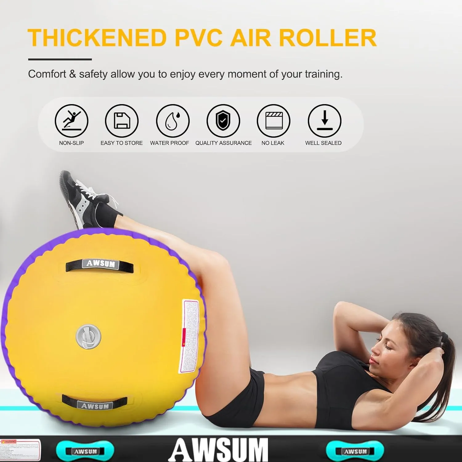 AWSUM Air Roller Gymnastics Barrel Inflatable Tumbling Mat Back Handspring Trainer for Octagon Mat Gym Home Gymnastics Equipment，No Electric Pump