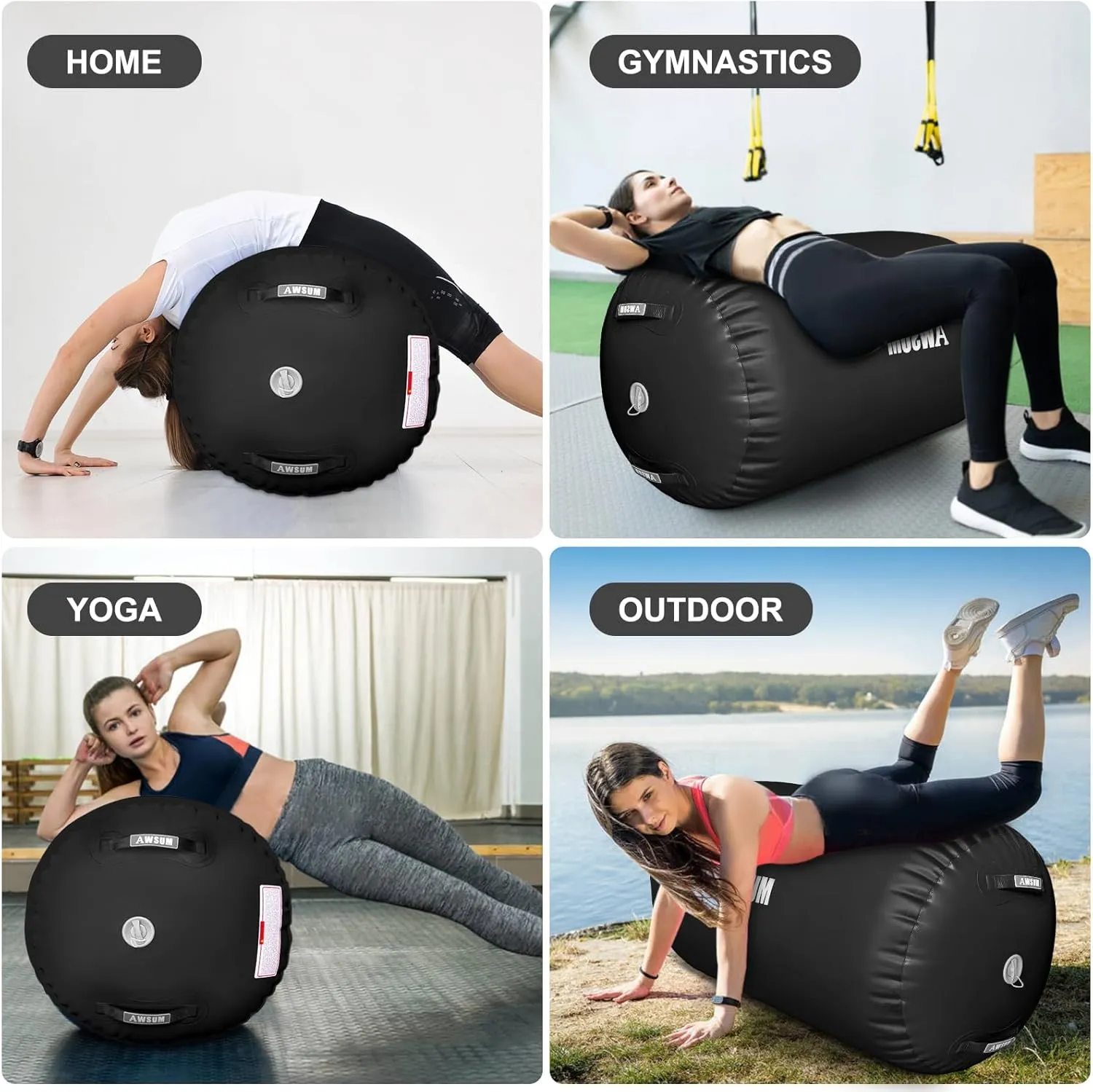 AWSUM Air Roller Gymnastics Barrel Inflatable Tumbling Mat Back Handspring Trainer for Octagon Mat Gym Home Gymnastics Equipment，No Electric Pump