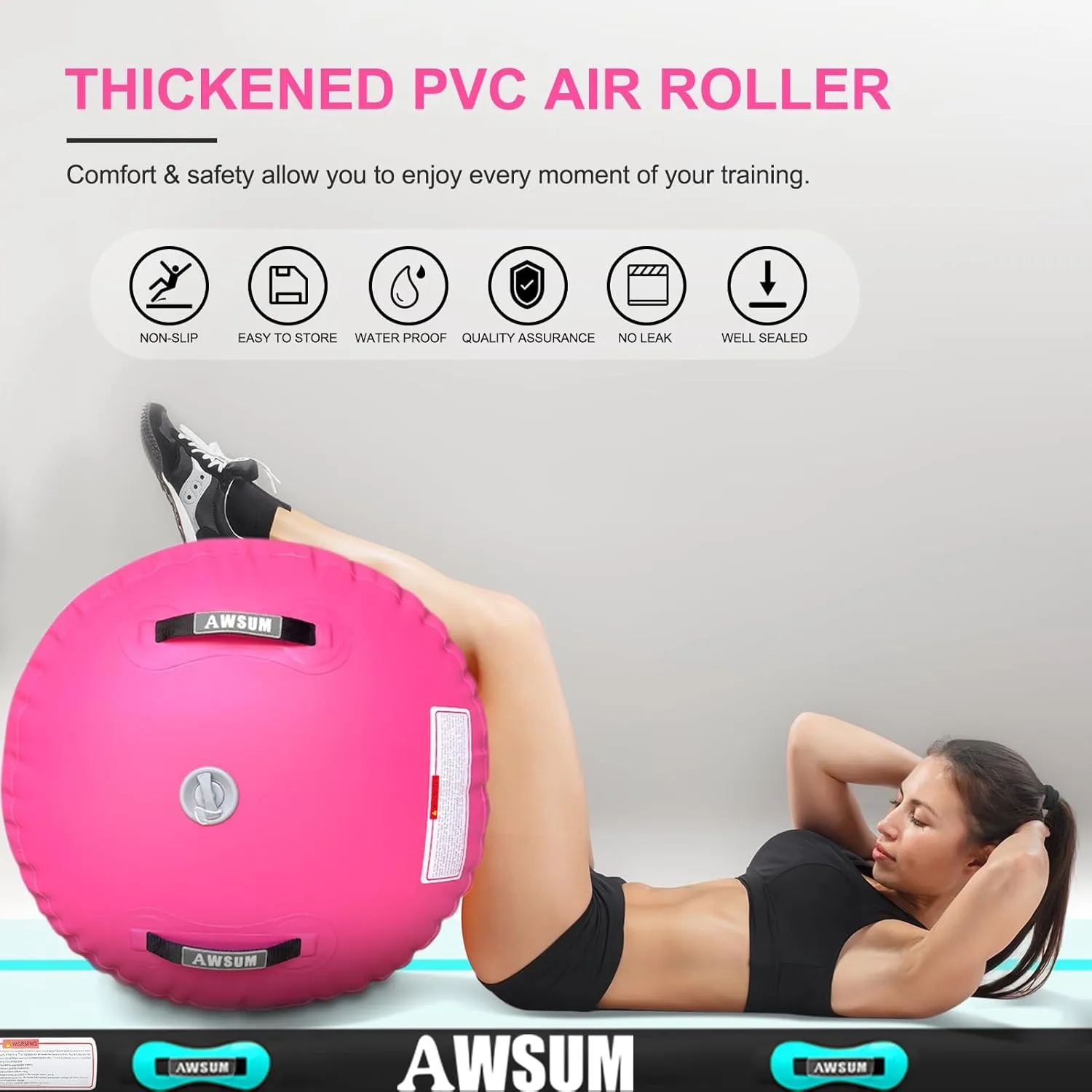 AWSUM Air Roller Gymnastics Barrel Inflatable Tumbling Mat Back Handspring Trainer for Octagon Mat Gym Home Gymnastics Equipment，No Electric Pump