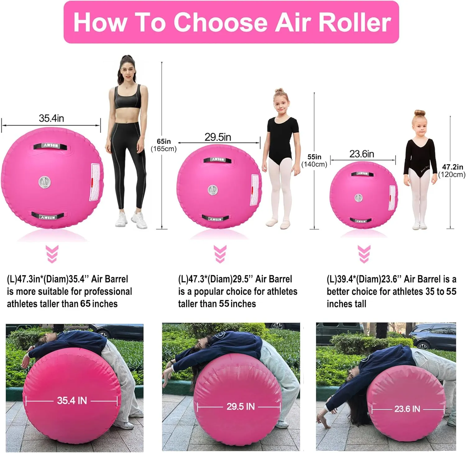 AWSUM Air Roller Gymnastics Barrel Inflatable Tumbling Mat Back Handspring Trainer for Octagon Mat Gym Home Gymnastics Equipment，No Electric Pump