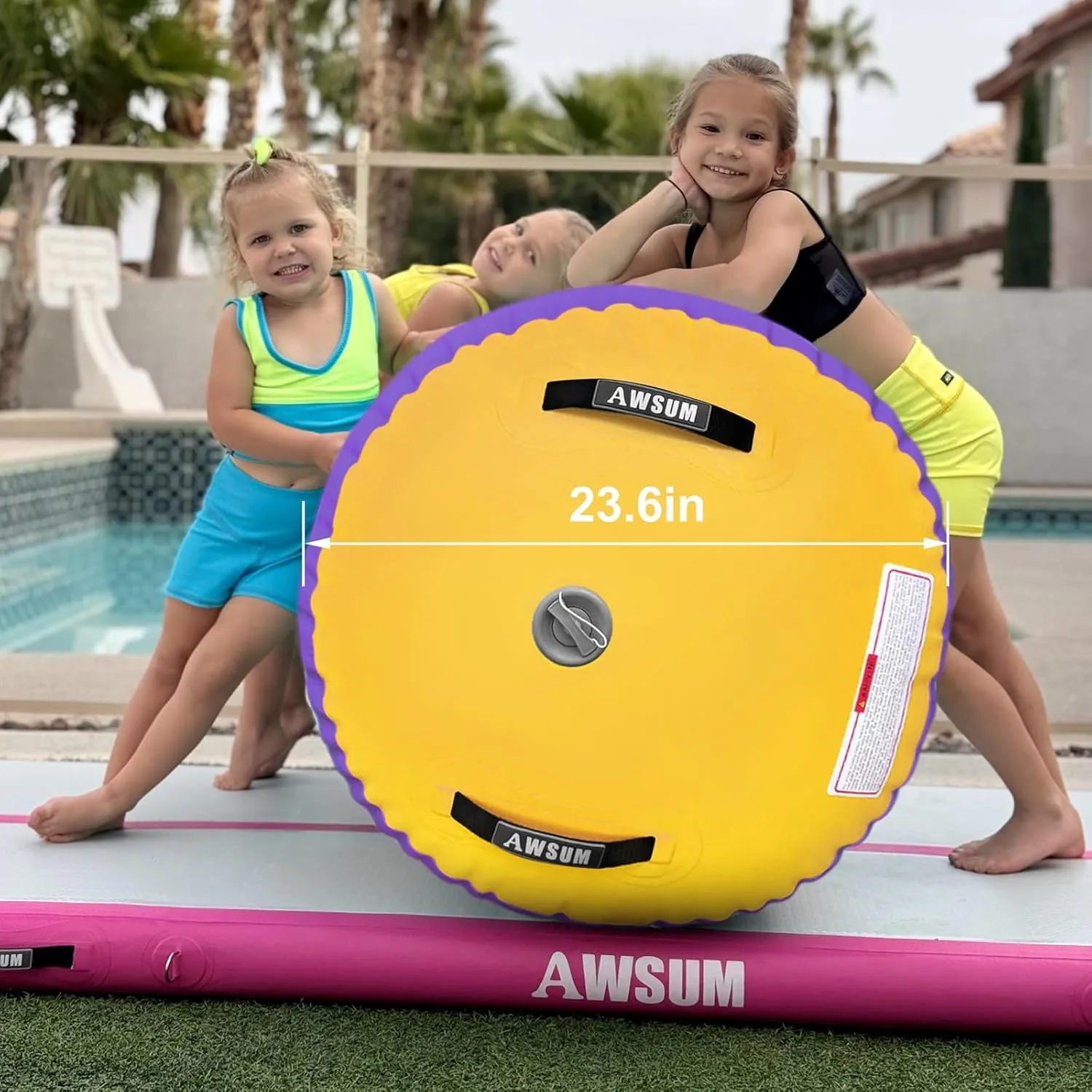 AWSUM Air Roller Gymnastics Barrel Inflatable Tumbling Mat Back Handspring Trainer for Octagon Mat Gym Home Gymnastics Equipment，No Electric Pump