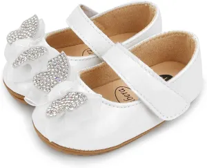 Baby Girls Dress Shoes Infant Mary Jane Flats Newborn Bowkont Non-Slip Lightweight Soft Sole First Walkers Princess Wedding Shoe