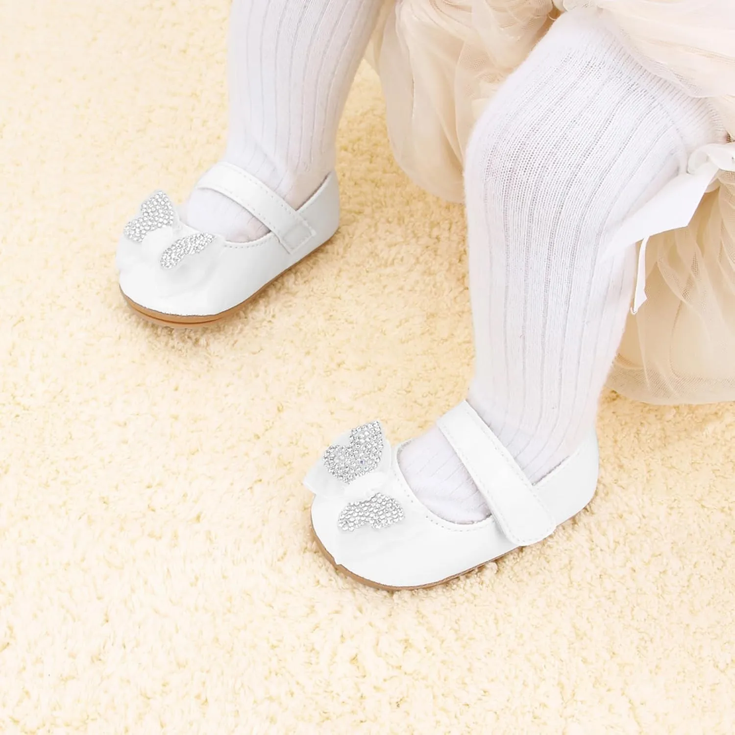 Baby Girls Dress Shoes Infant Mary Jane Flats Newborn Bowkont Non-Slip Lightweight Soft Sole First Walkers Princess Wedding Shoe