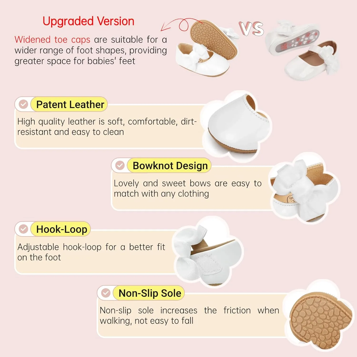 Baby Girls Dress Shoes Infant Mary Jane Flats Newborn Bowkont Non-Slip Lightweight Soft Sole First Walkers Princess Wedding Shoe