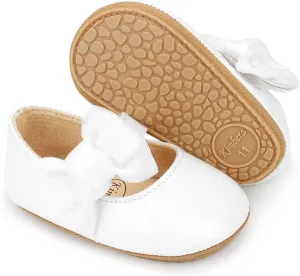 Baby Girls Dress Shoes Infant Mary Jane Flats Newborn Bowkont Non-Slip Lightweight Soft Sole First Walkers Princess Wedding Shoe
