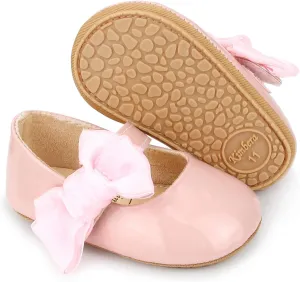 Baby Girls Dress Shoes Infant Mary Jane Flats Newborn Bowkont Non-Slip Lightweight Soft Sole First Walkers Princess Wedding Shoe