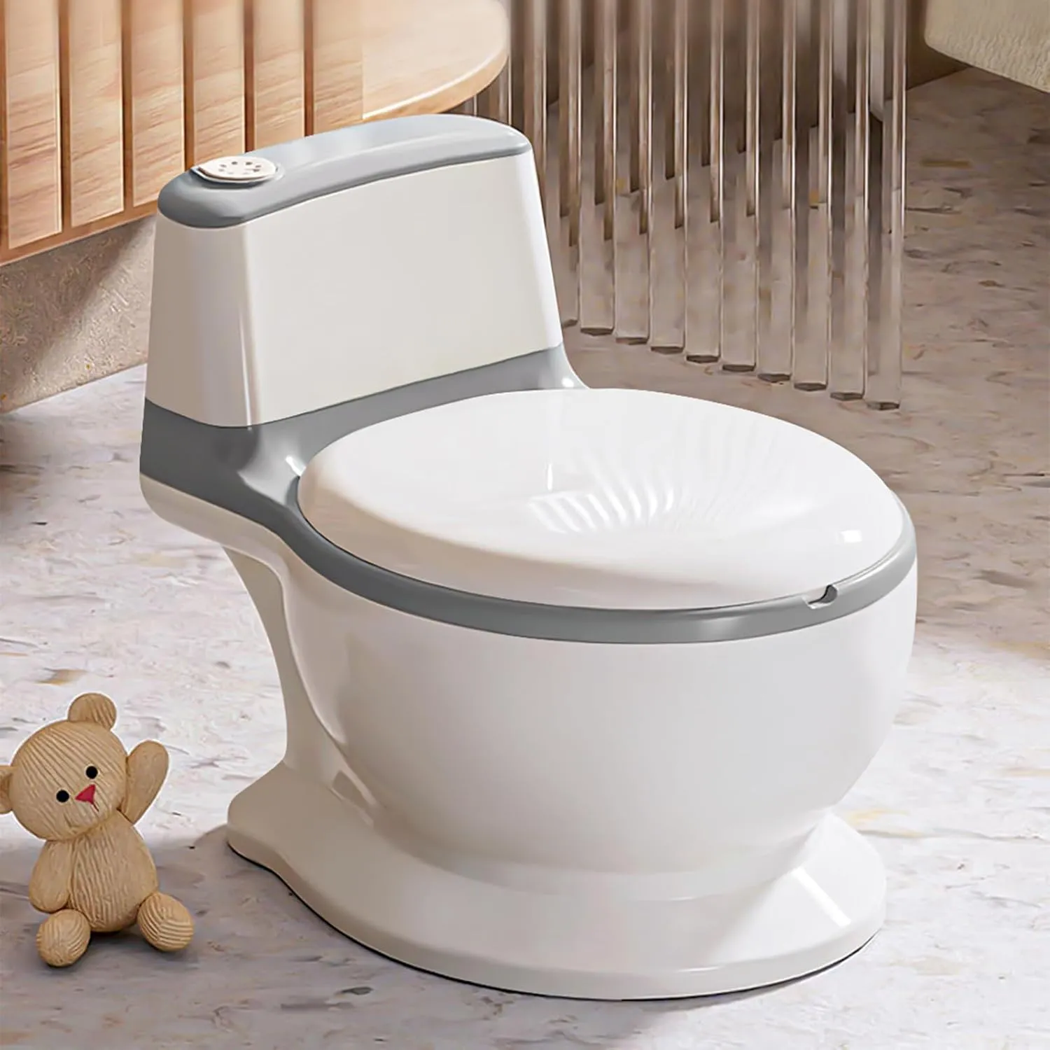 Baby Safety Toilet Training ,Toddler Children Non-Slip Lifelike Soft PU Seat & Wipe Storage Removable Bucket