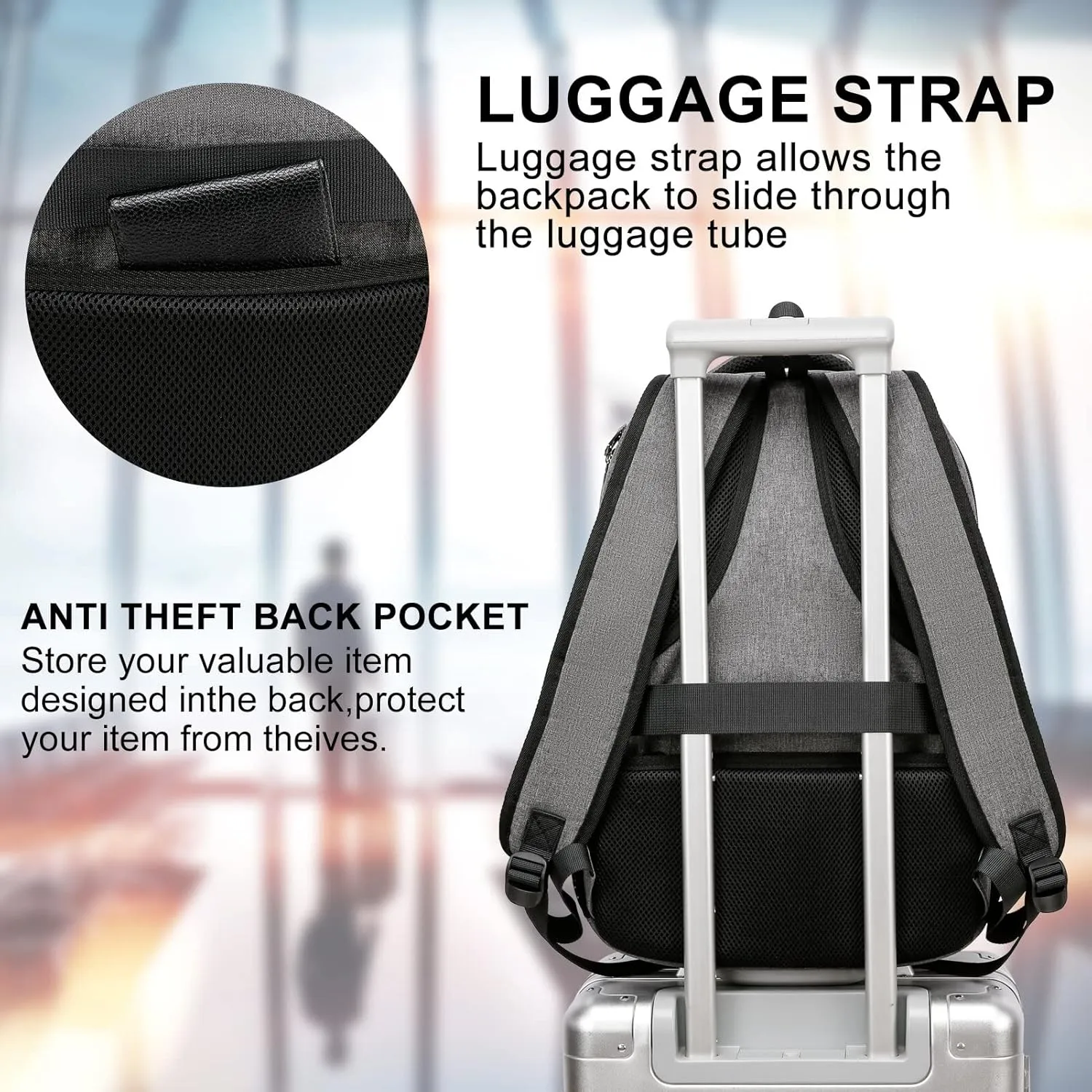 Backpack for Men and Women, School Backpack for College Students, Teens, with 15.6 inch Laptop Sleeve, Travel Laptops Backpack with USB Charging Port, Ergonomic Straps - Bookbag Grey