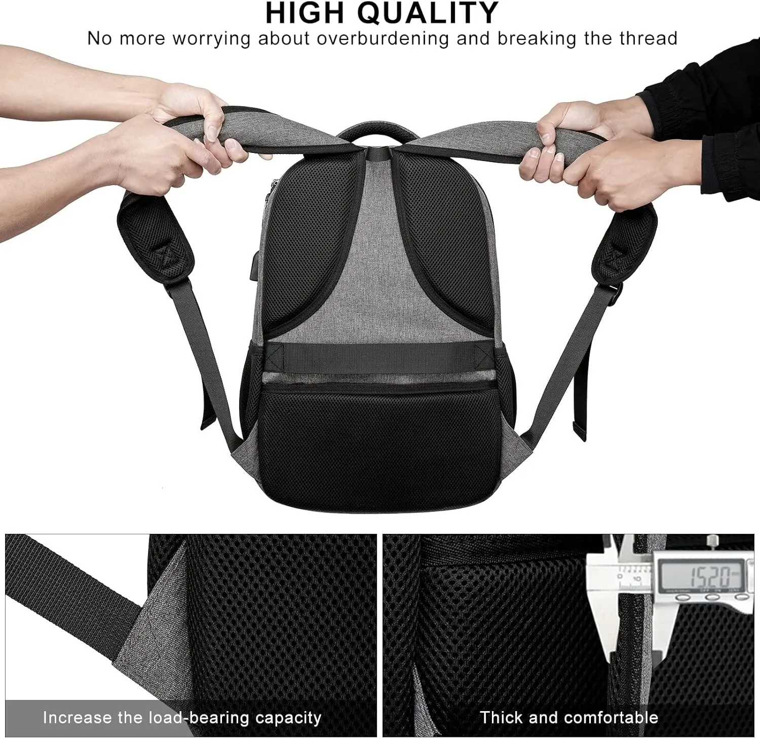 Backpack for Men and Women, School Backpack for College Students, Teens, with 15.6 inch Laptop Sleeve, Travel Laptops Backpack with USB Charging Port, Ergonomic Straps - Bookbag Grey