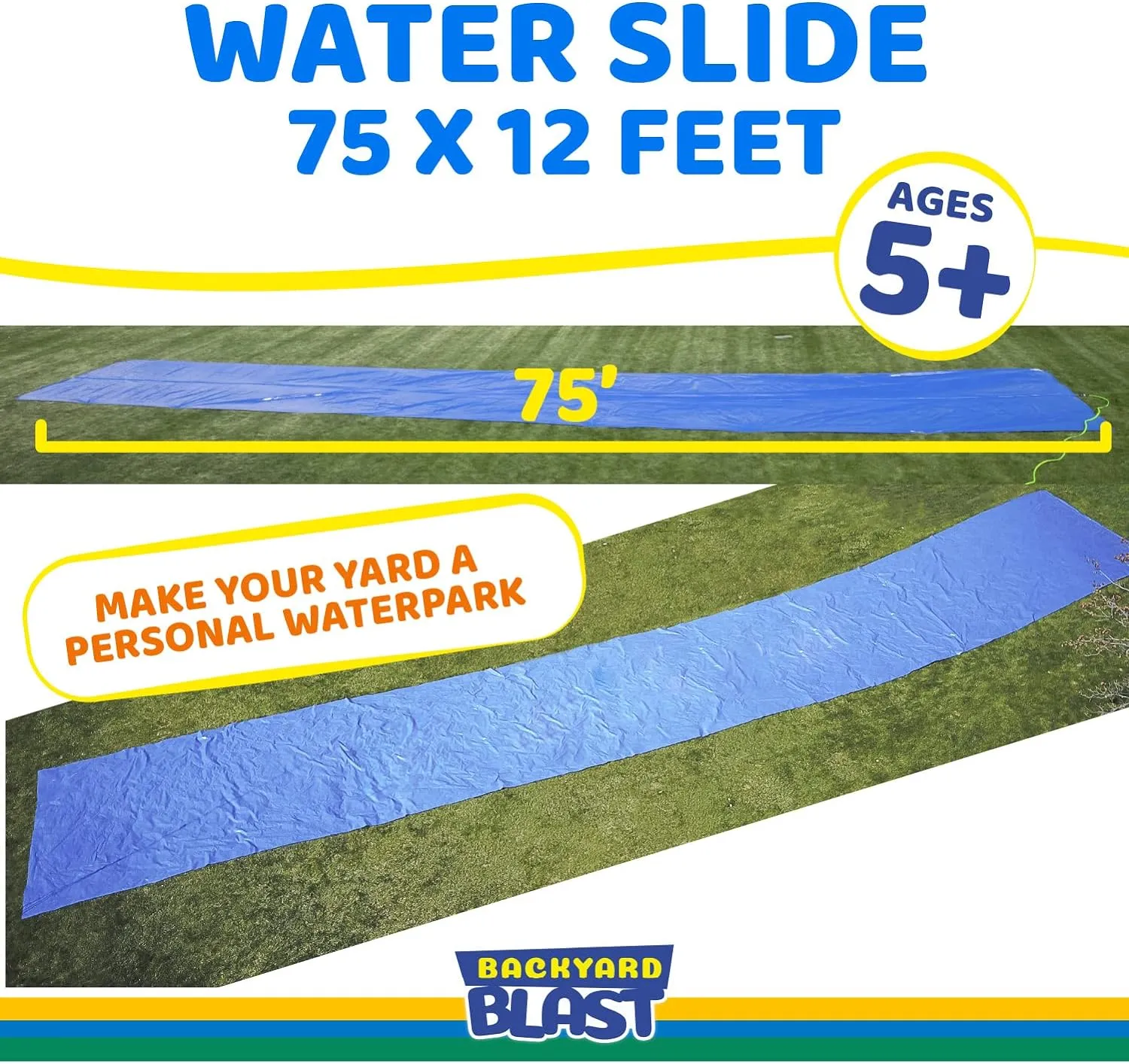 BACKYARD BLAST Giant Slip and Slide for Adults and Kids - Heavy Duty Large Slip n Slide Water Slide for Kids Backyard Outdoor Water Play Includes Inflatable Riders