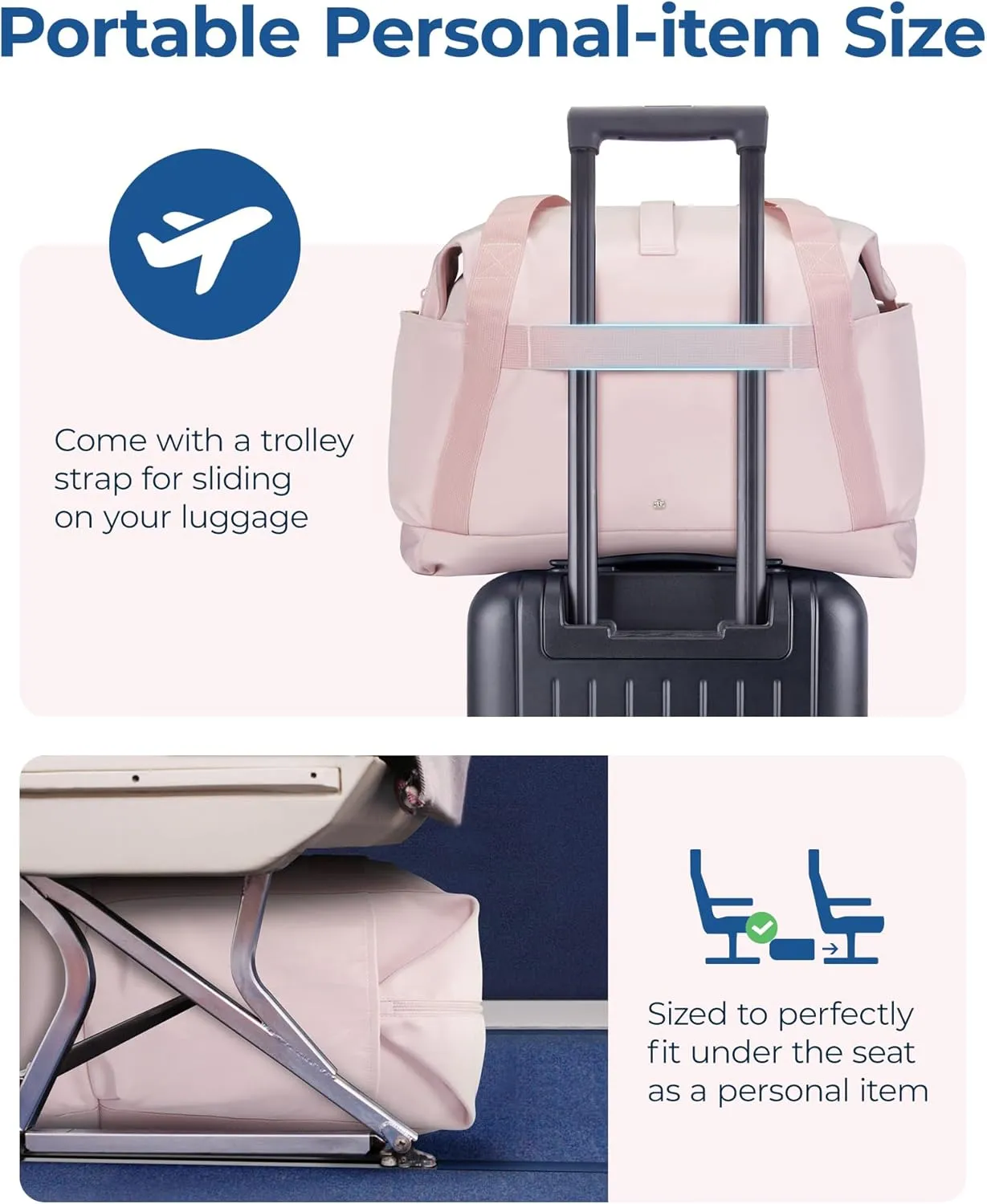 BAGSMART For Spirit Airlines Personal Item Bag, 23L Foldable Weekender Bags for Women Gym Tote Overnight Bag for Travel
