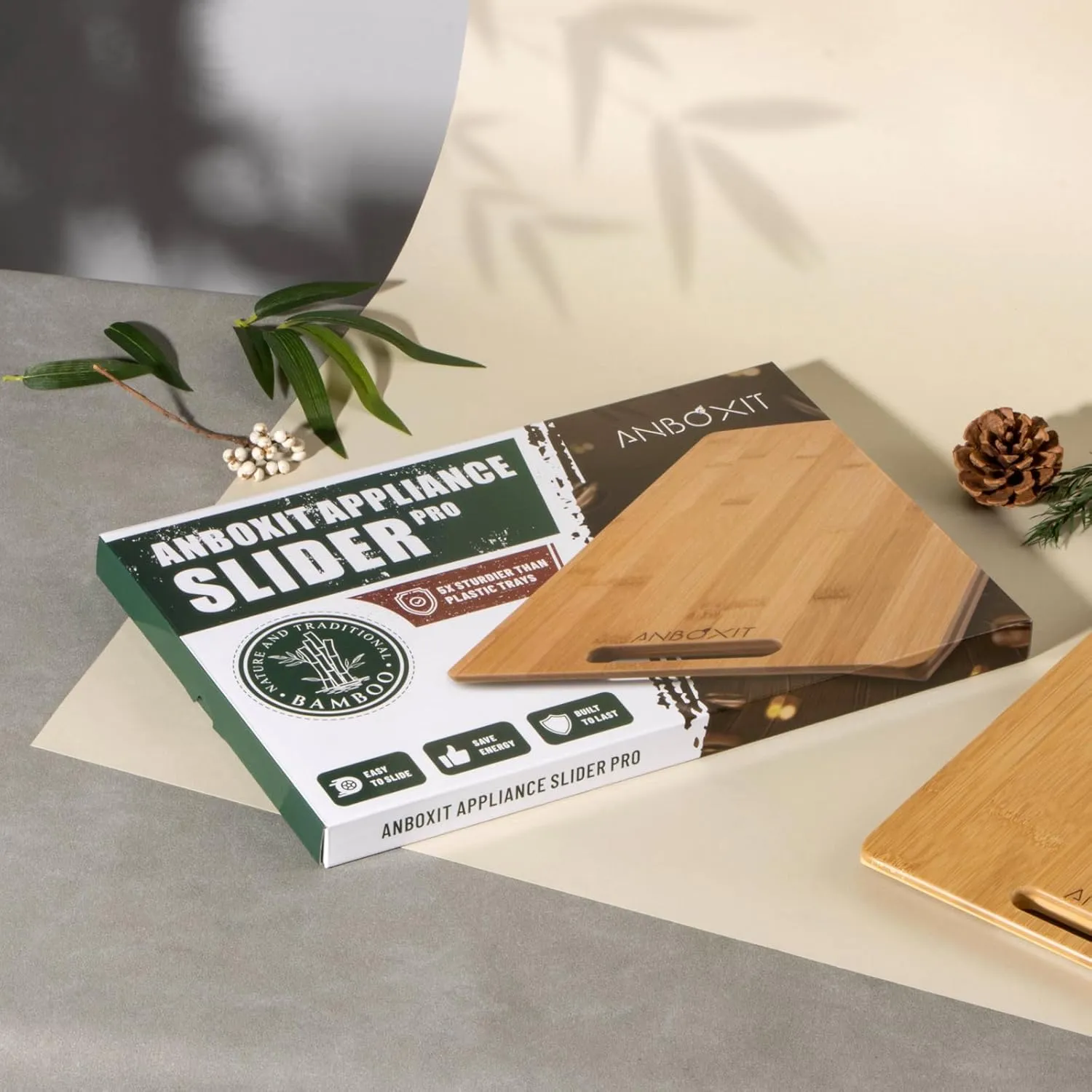 Bamboo Appliance Slider, Sliding Tray for Coffee Maker, Kitchen Countertop Appliance Rolling Tray, Coffee Pot Slider Tray with Rubber Wheels, Wide - Medium (13"D x 14"W)