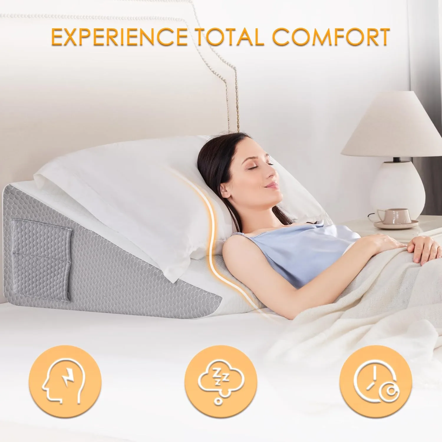 BDEUS 24 Inch Extra Wide Wedge Pillow 45D Memory Foam Top, Bed Wedge Pillow for Sleeping, Back Support, Air Layer Wedge Cover