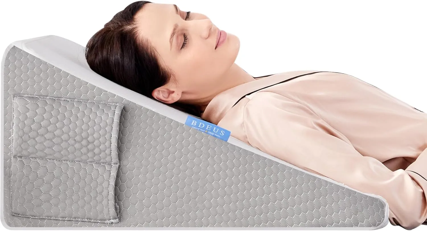 BDEUS 24 Inch Extra Wide Wedge Pillow 45D Memory Foam Top, Bed Wedge Pillow for Sleeping, Back Support, Air Layer Wedge Cover
