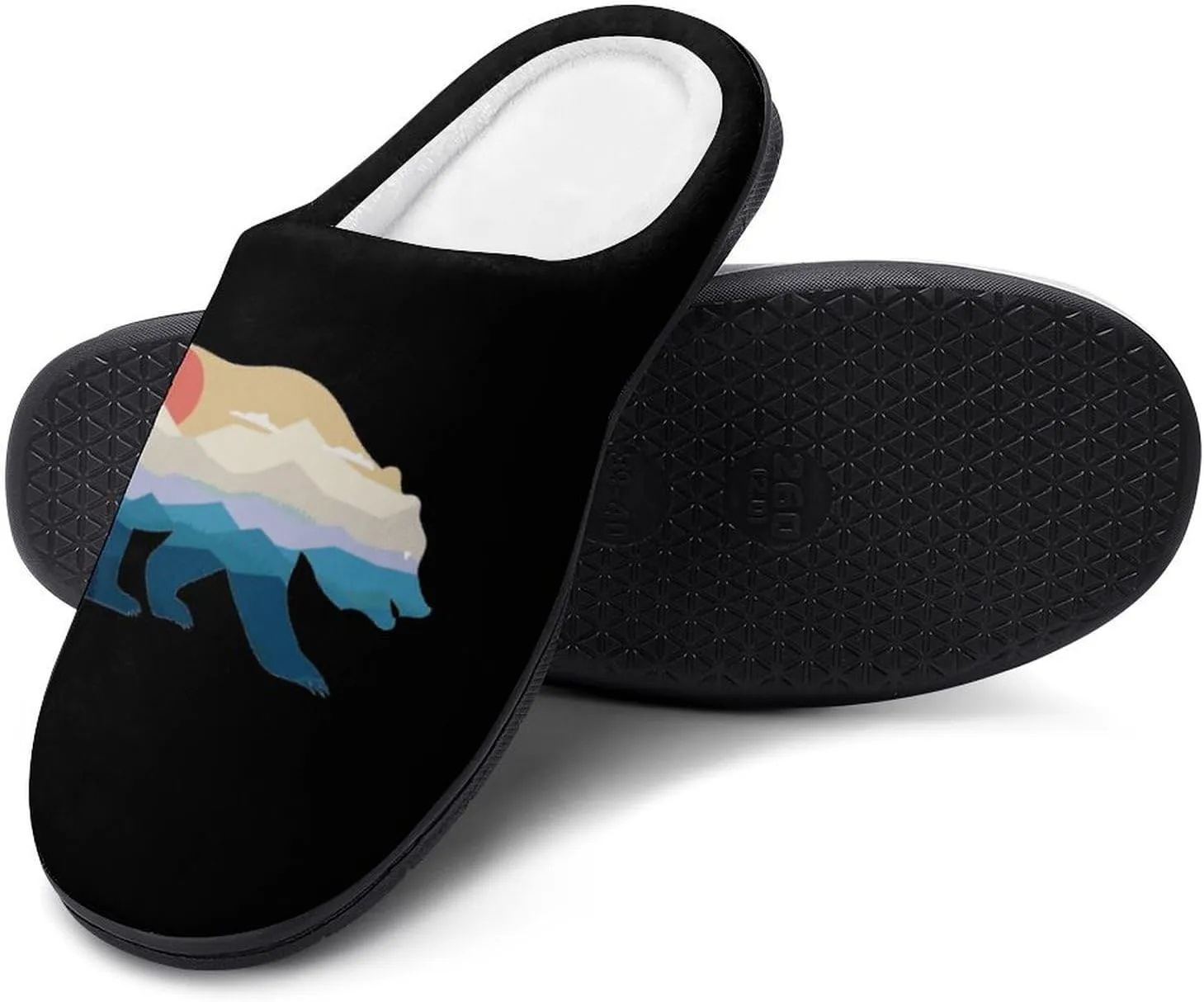 Bear Nature Mountain Fashion Mens Slippers Slip On Fuzzy House Shoes for Indoor Outdoor