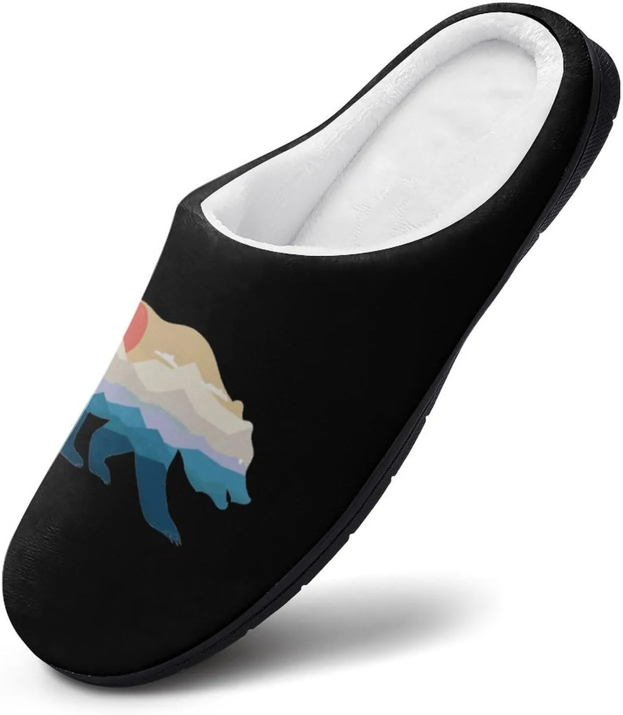 Bear Nature Mountain Fashion Mens Slippers Slip On Fuzzy House Shoes for Indoor Outdoor