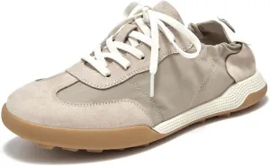 BEAU TODAY Fashion Sneakers Women, Casual Walking Sneakers for Women, Comfortable Non-Slip Lace-Up Womens Leather Flat Shoes Apricot US Size 8.5