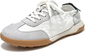 BEAU TODAY Fashion Sneakers Women, Casual Walking Sneakers for Women, Comfortable Non-Slip Lace-Up Womens Leather Flat Shoes Grey US Size 7.5