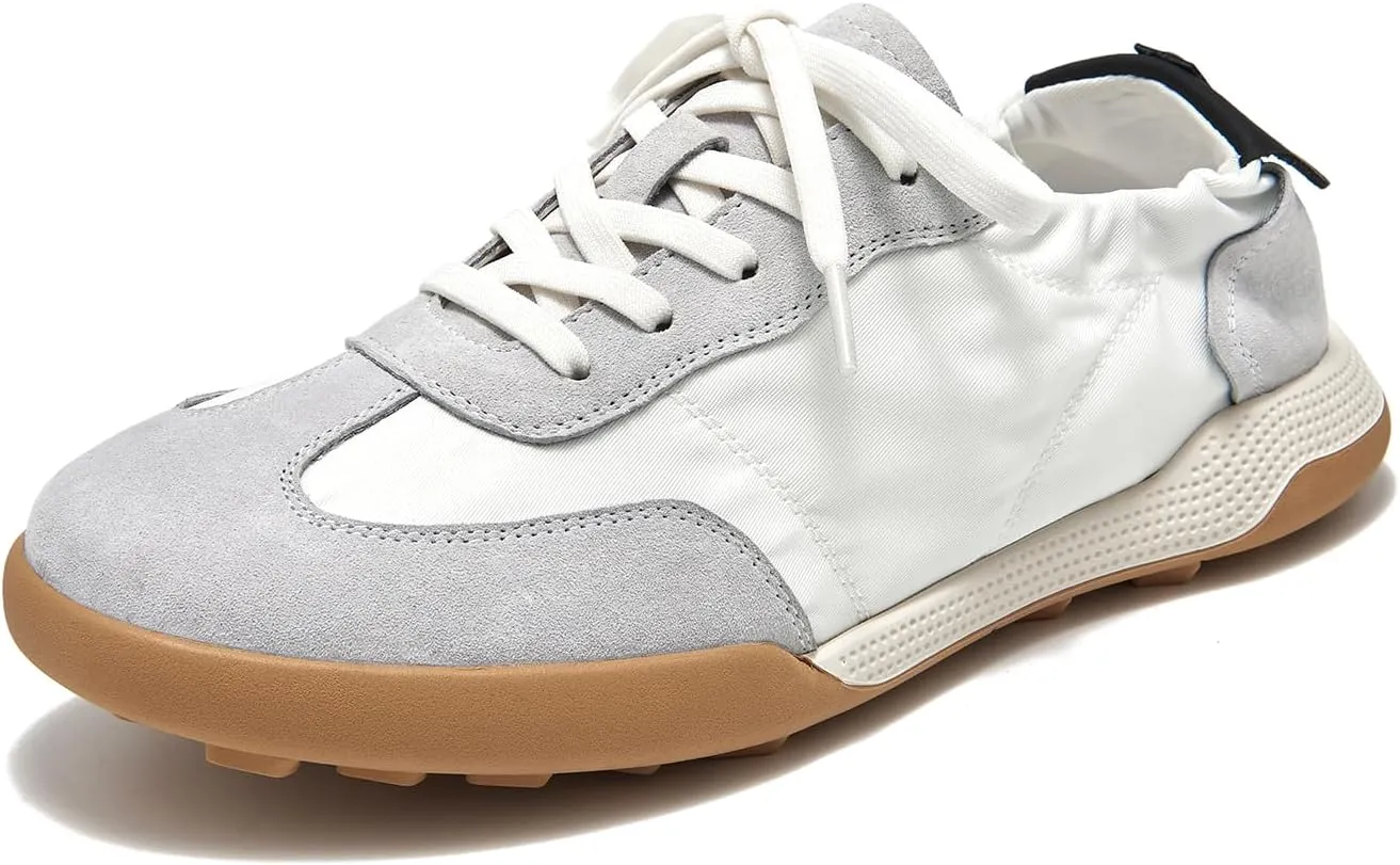 BEAU TODAY Fashion Sneakers Women, Casual Walking Sneakers for Women, Comfortable Non-Slip Lace-Up Womens Leather Flat Shoes Grey US Size 7.5
