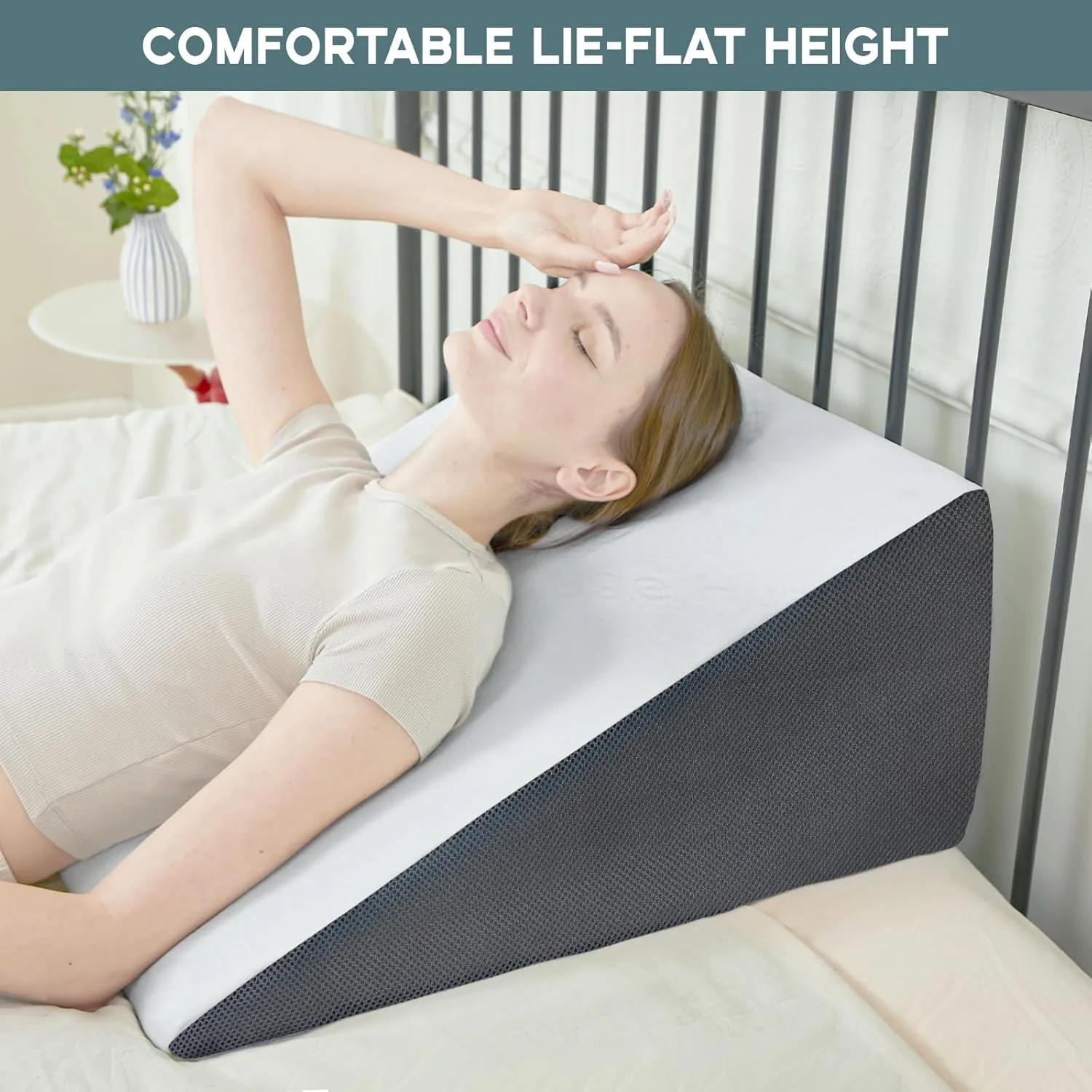 Bed Wedge Pillow, 12" 24" 24" Triangle Pillow Wedge, Cooling Memory Foam Top, Elevated Support Wedge Pillow for Relieving Acid Reflux, Heartburn, Snoring and GERD