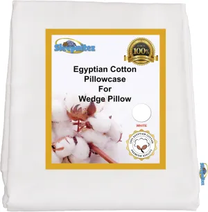Bed Wedge Pillow Case Cover, White Loose Fitting 100% Egyptian Cotton Wedge Pillowcase for Our 8" Wedge Pillow. Zip Closure for Easy Removal.