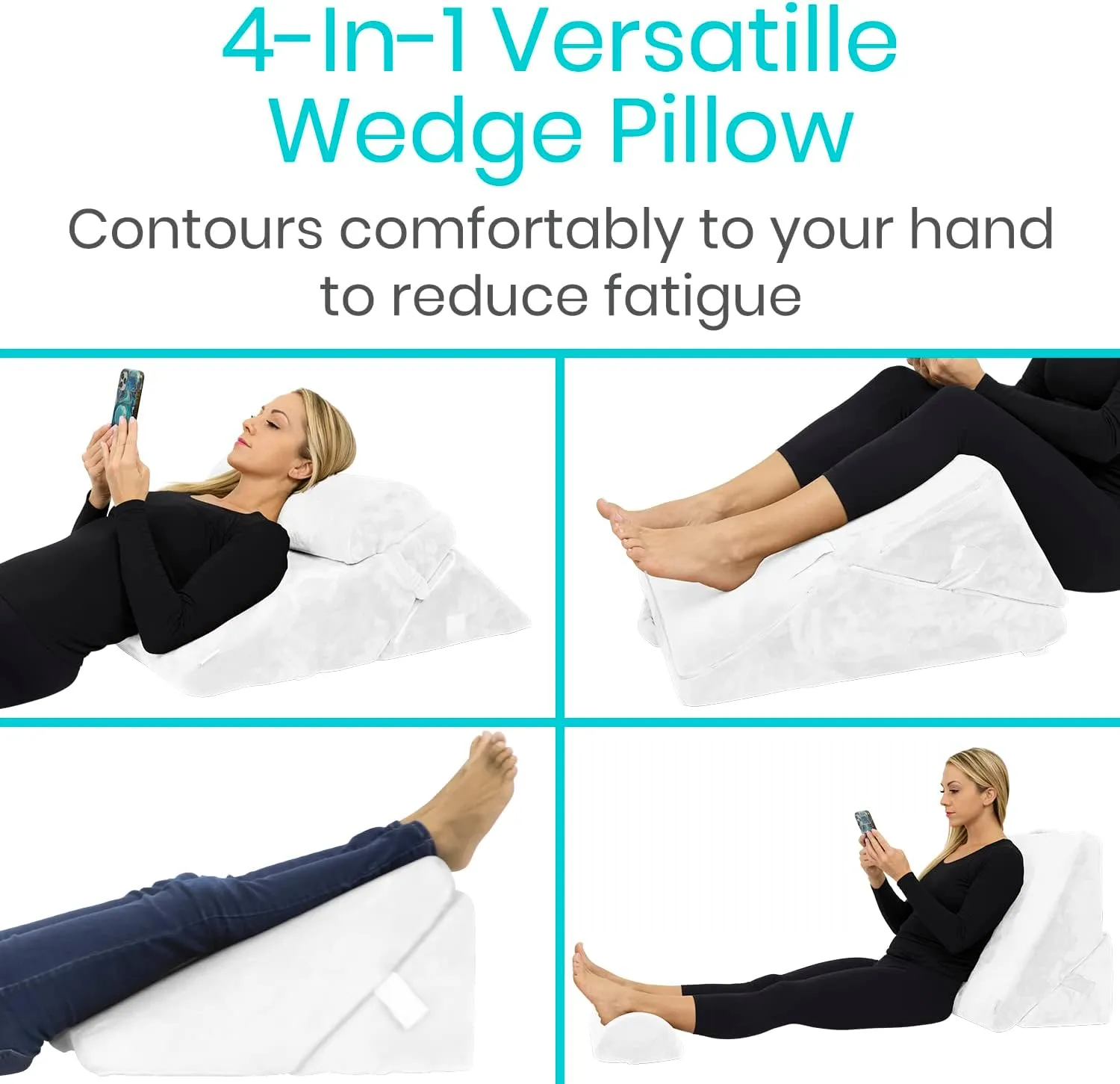 Bed Wedge Pillow - Folding Memory Foam Incline Cushion for Back and Legs - Triangle Shaped Reading Support - Washable (Cloud White)