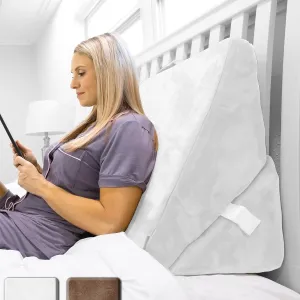 Bed Wedge Pillow - Folding Memory Foam Incline Cushion for Back and Legs - Triangle Shaped Reading Support - Washable (Cloud White)