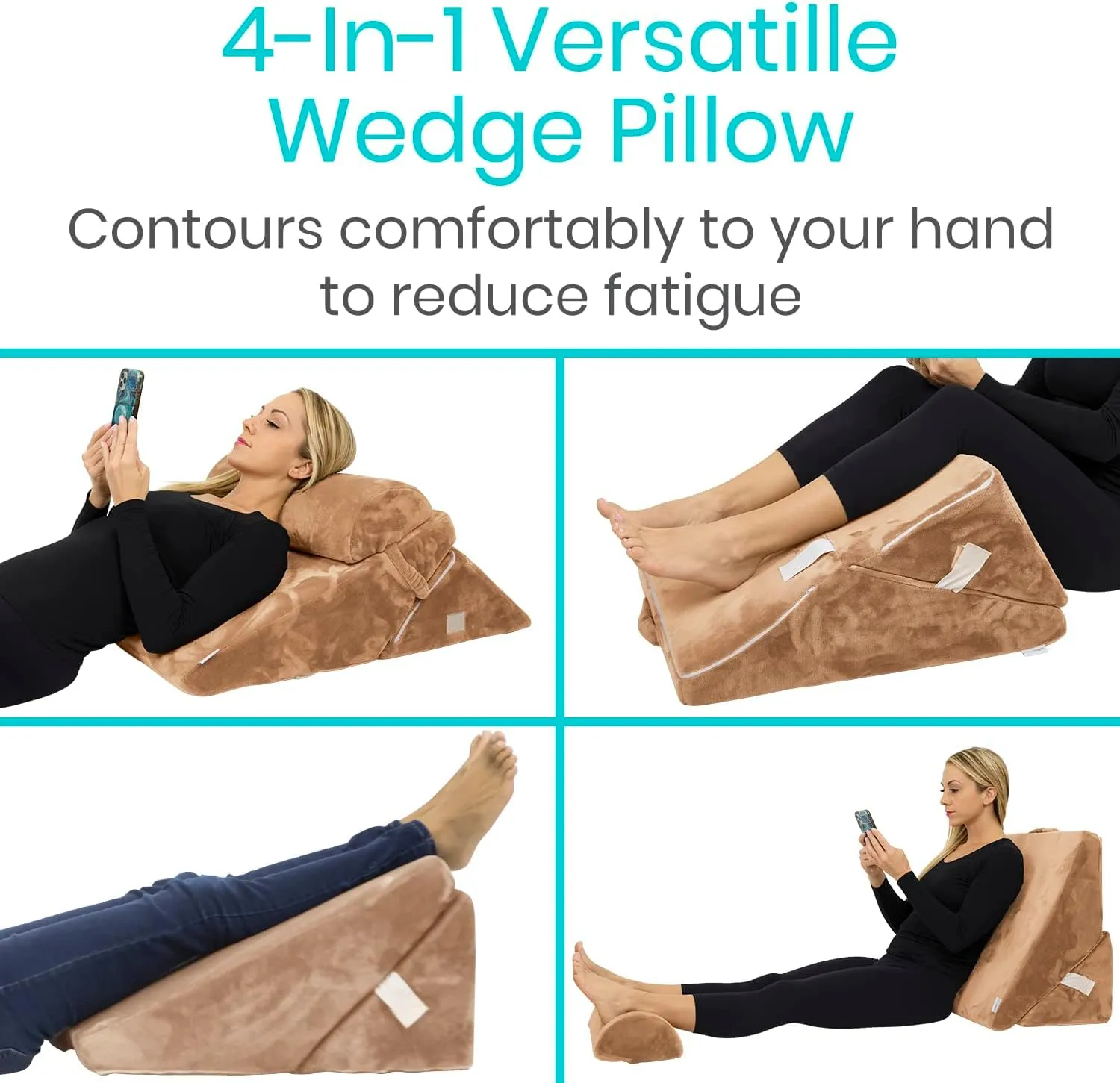 Bed Wedge Pillow - Folding Memory Foam Incline Cushion System for Back and Legs - Triangle Shaped for Reading, Support - Washable