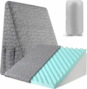 Bespilow Triangle Wedge Pillow for Sleeping Bed Wedge Pillow for After Surgery Elevated Pillow Wedge for Acid Reflux Gerd Snoring Back Pain, 2 Exclusive Pockets | Cooling Gel Memory Foam Top