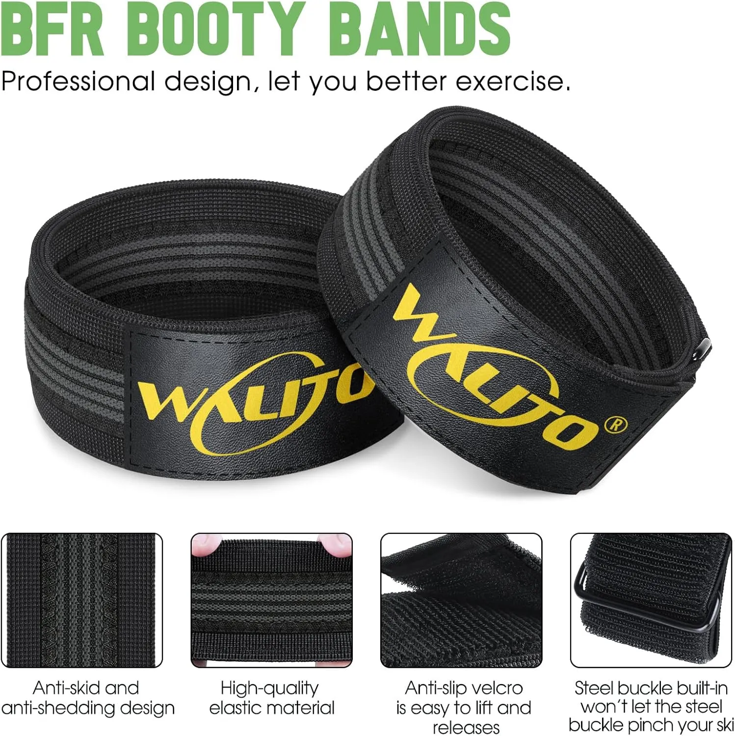 BFR Booty Bands for Women Glutes - Blood Flow Restriction Bands with Weekly Plan for Legs, Butt & Hip Building, Occlusion Bands for Workouts, Best Fabric Bands for Squat Butt & Thigh
