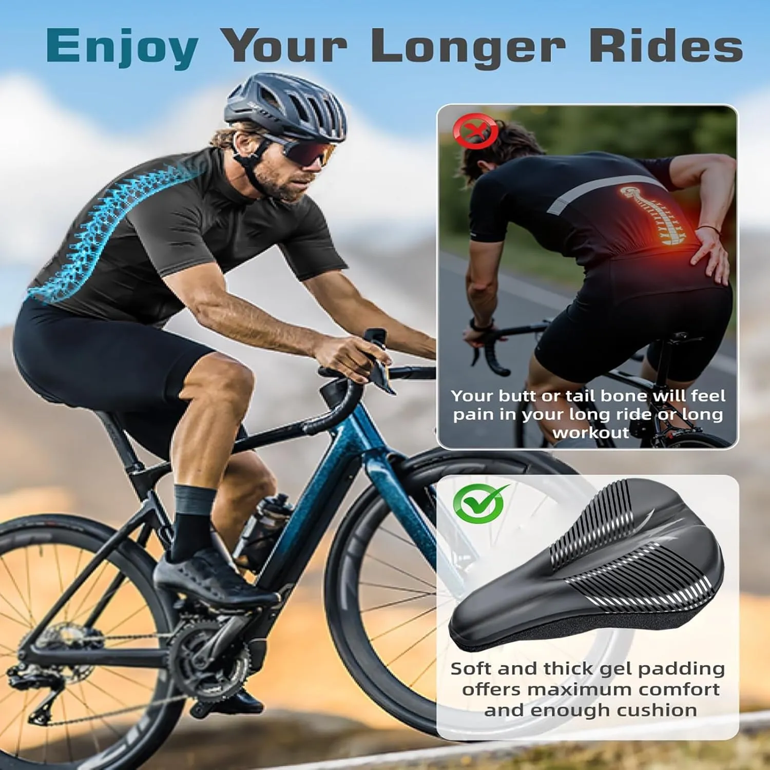 Bike Seat Cushion for Cannondale F29 F3000SL F500 F700 Foray F-Si F-Si Carbon Gemini, Memory Foam & Gel Padded Cover Bicycle Seat for Men Women Shock-Absorbing Comfort Bike Seat Pad,A