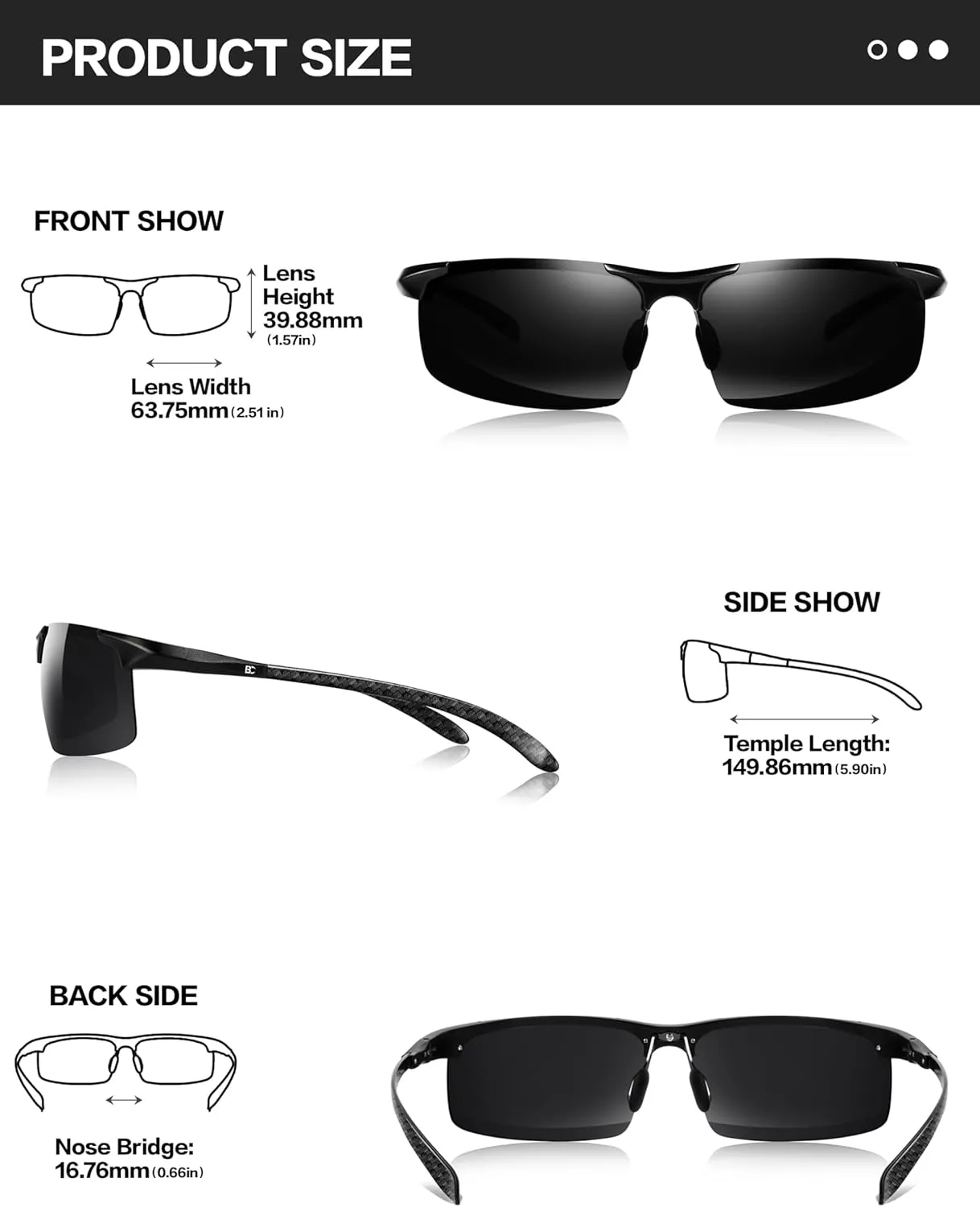 BIRCEN Polarized Carbon-Fiber Sunglasses for Men: Ultralight UV Protection Sun Glasses for Outdoor Sports Fishing Golf Hiking