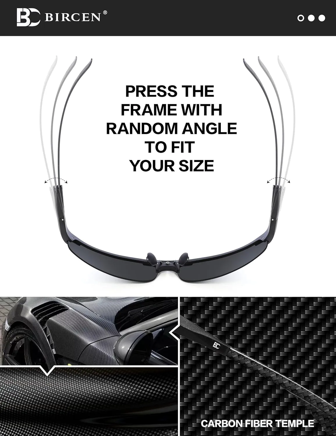 BIRCEN Polarized Carbon-Fiber Sunglasses for Men: Ultralight UV Protection Sun Glasses for Outdoor Sports Fishing Golf Hiking